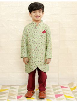 Lil Drama - Boys Green Ethnic Kurta Pyjama (Set of 2)