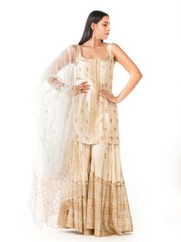 Shruti S - Off White Metallic Print Sharara (Set of 3)