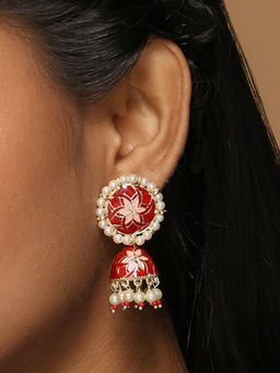 Azai by Nykaa Fashion - Red Traditional Meenakari Faux Pearl Jhumkis