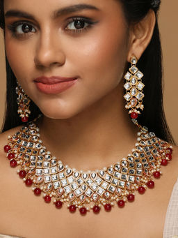 Azai by Nykaa Fashion - Traditional Red Bridal Statement Jewellery Set of 2