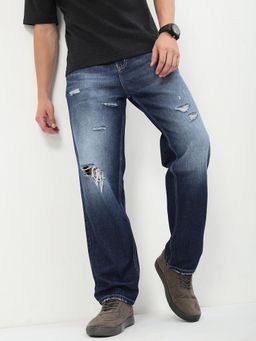 SHOWOFF - Men Washed Blue Solid Straight Fit Jeans
