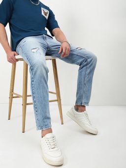 SHOWOFFFF - Men Light Blue Solid Straight Fit Jeans