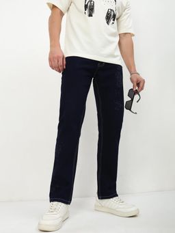 SHOWOFF - Men Navy Blue Solid Straight Fit Jeans