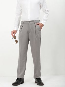 SHOWOFF - Men Light Grey Solid Formal Trouser