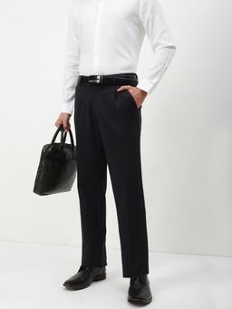 SHOWOFF - Men Navy Blue Solid Formal Trouser