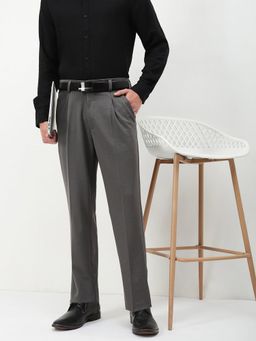 SHOWOFF - Men Grey Solid Formal Trouser