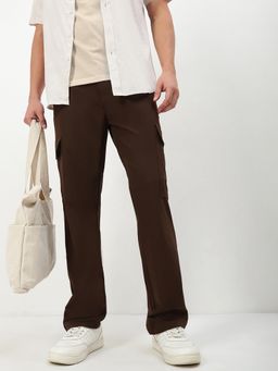 SHOWOFFFF - Men Brown Solid Straight Fit Cargos