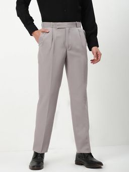 SHOWOFF - Men Grey Solid Slim Fit Formal Trouser