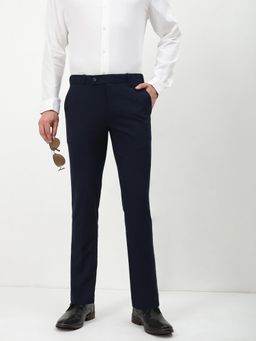 SHOWOFF - Men Navy Blue Solid Slim Fit Formal Trouser