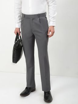 SHOWOFF - Men Grey Solid Slim Fit Formal Trouser