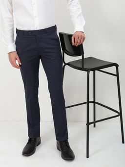 SHOWOFF - Men Navy Blue Solid Slim Fit Formal Trouser