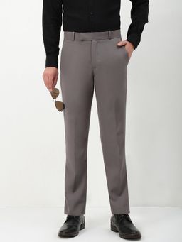 SHOWOFF - Men Grey Solid Slim Fit Formal Trouser
