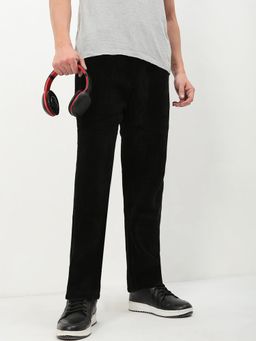 SHOWOFF - Men Black Solid Straight Fit Trouser