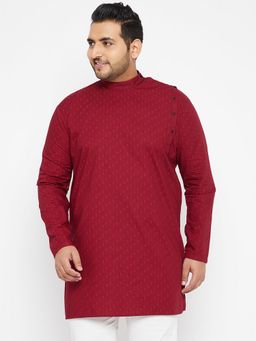 SHOWOFF - Men Geometric Maroon Straight Kurta