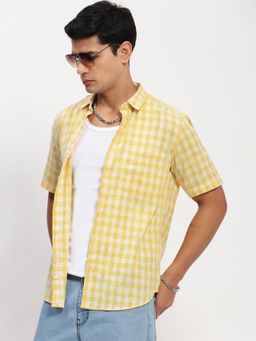 SHOWOFF - Men Yellow Checked Slim Fit Shirt