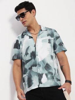 SHOWOFF - Men Blue Abstract Cuban Collar Relaxed Fit Shirt