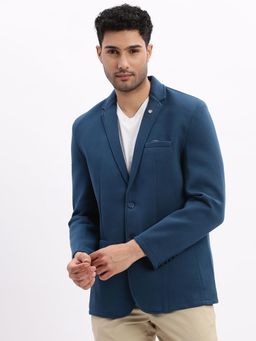 SHOWOFF - Men Teal Solid Single Breasted Blazer