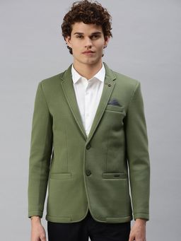 SHOWOFFFF - Men Green Solid Single Breasted Blazer