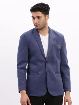 SHOWOFF - Men Blue Textured Single Breasted Blazer