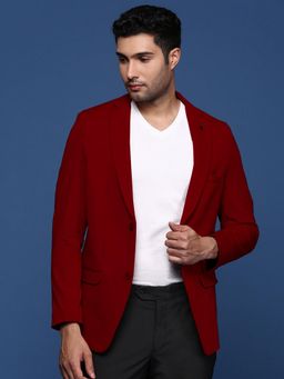 SHOWOFF - Men Burgundy Solid Single Breasted Blazer