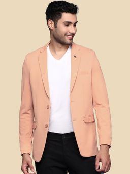 SHOWOFF - Men Peach Solid Single Breasted Blazer