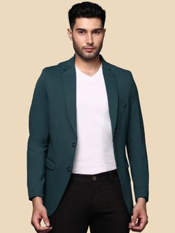 SHOWOFF - Men Teal Solid Single Breasted Blazer