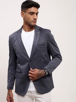 SHOWOFF - Men Grey Textured Single Breasted Blazer