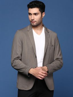 SHOWOFF - Men Grey Textured Single Breasted Blazer