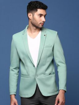 SHOWOFFFF - Men Sea Green Solid Single Breasted Blazer