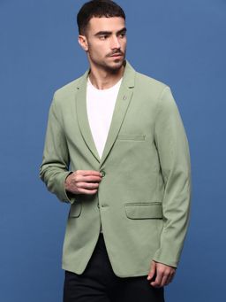 SHOWOFF - Men Green Solid Single Breasted Blazer