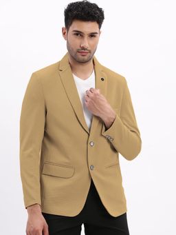 SHOWOFF - Men Beige Solid Single Breasted Blazer
