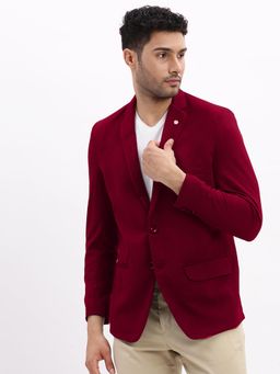 SHOWOFF - Men Burgundy Solid Single Breasted Blazer