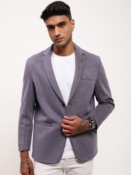 SHOWOFF - Men Blue Textured Single Breasted Blazer