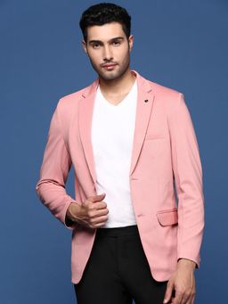 SHOWOFF - Men Pink Solid Single Breasted Blazer
