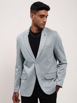 SHOWOFF - Men Blue Textured Single Breasted Blazer