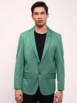 SHOWOFF - Men Green Textured Single Breasted Blazer