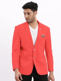 SHOWOFF - Men Coral Solid Single Breasted Blazer