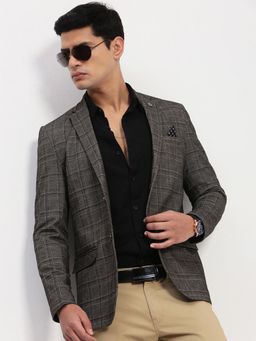 SHOWOFF - Men Grey Checked Single Breasted Blazer