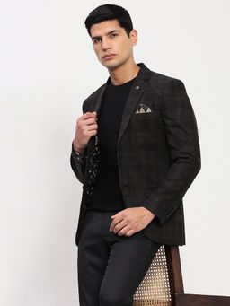 SHOWOFF - Men Brown Checked Single Breasted Blazer