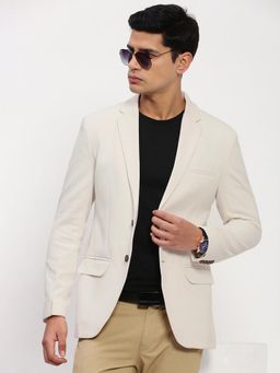 SHOWOFF - Men Cream Solid Single Breasted Blazer