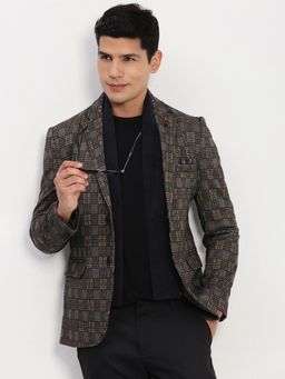 SHOWOFF - Men Grey Checked Single Breasted Blazer