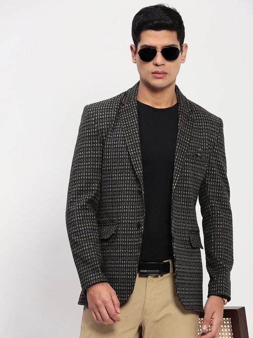 SHOWOFFFF Men Black Checked Single Breasted Blazer