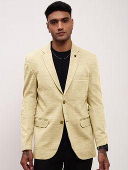 SHOWOFF - Men Cream Checked Single Breasted Blazer