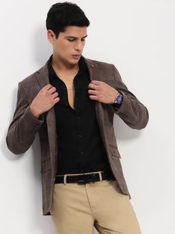 SHOWOFF - Men Brown Checked Single Breasted Blazer