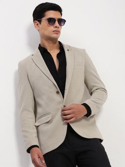 SHOWOFF - Men Cream Textured Single Breasted Blazer