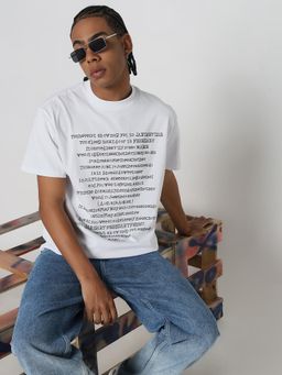 SHOWOFF - Men White Typography T-Shirt