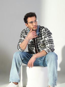 SHOWOFF - Edition Men's Checked White/Black Oversized Shacket