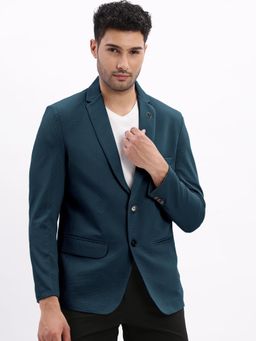 SHOWOFF - Men Teal Solid Single Breasted Blazer