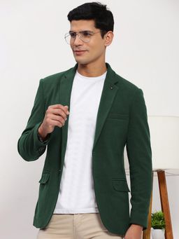 SHOWOFF - Men Dark Green Solid Single Breasted Blazer