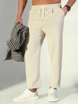 SHOWOFF - Men Cream Solid Straight Fit Trouser